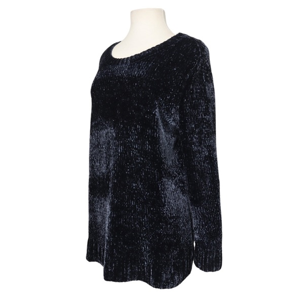 Orvis Soft Chenille Tunic Sweater Womens Size Large Blue Relaxed Fit Ribbed - Picture 3 of 11